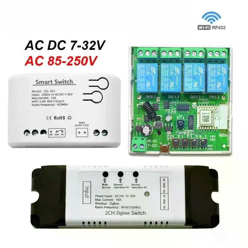 With Shell Zigbee 1 2 4CH 12V 24V 220V Smart Switch Tuya Relay Module Dry Contact 4 Channel Din Rail Gateway Hub Required