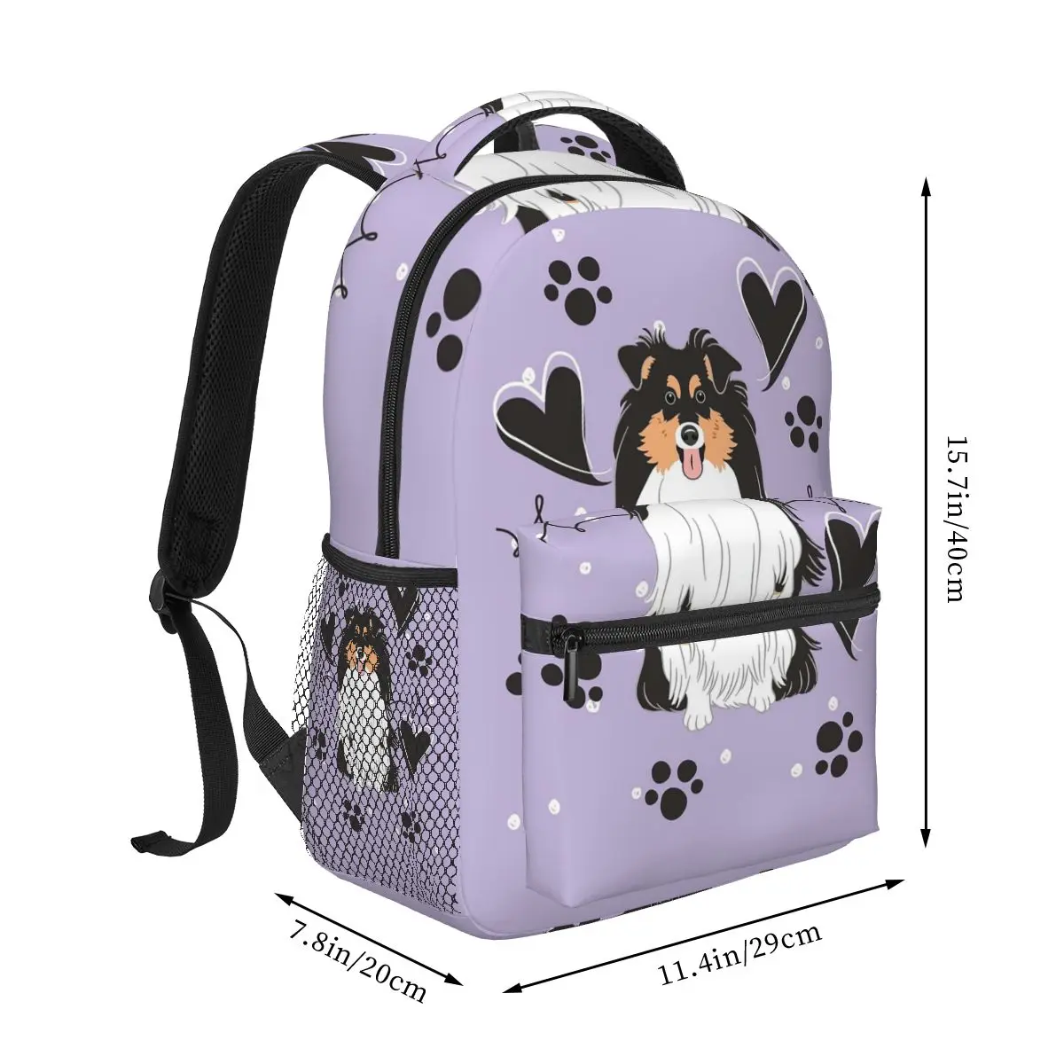 Love Tri Color Sheltie Dog Shetland Sheepdog Backpacks Boys Girls Bookbag Children School Bags Laptop Rucksack Shoulder Bag