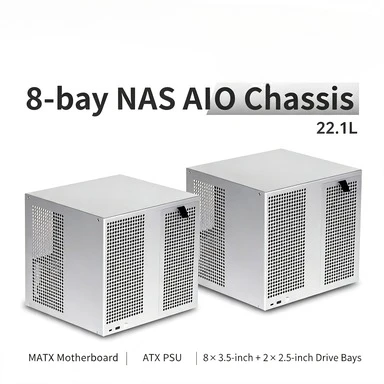 8‑Bay NAS Chassis With Hard Drive Backplate ATX Power Supply MATX Motherboard Anodized Aluminum Full‑Height Storage Server Case