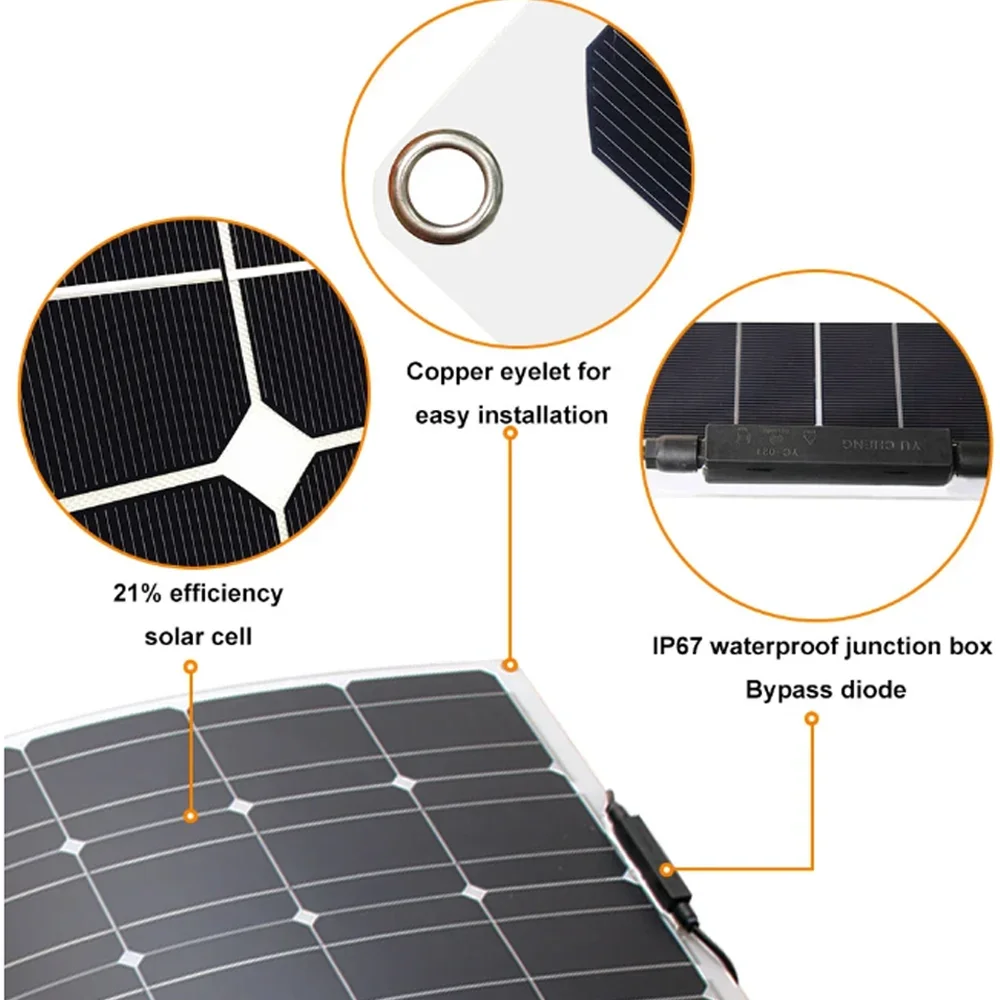 Imagem -04 - Impermeável Único Cristal Painel Solar Sistema Kit 2000w 12v Bateria para Camping rv Home Charging