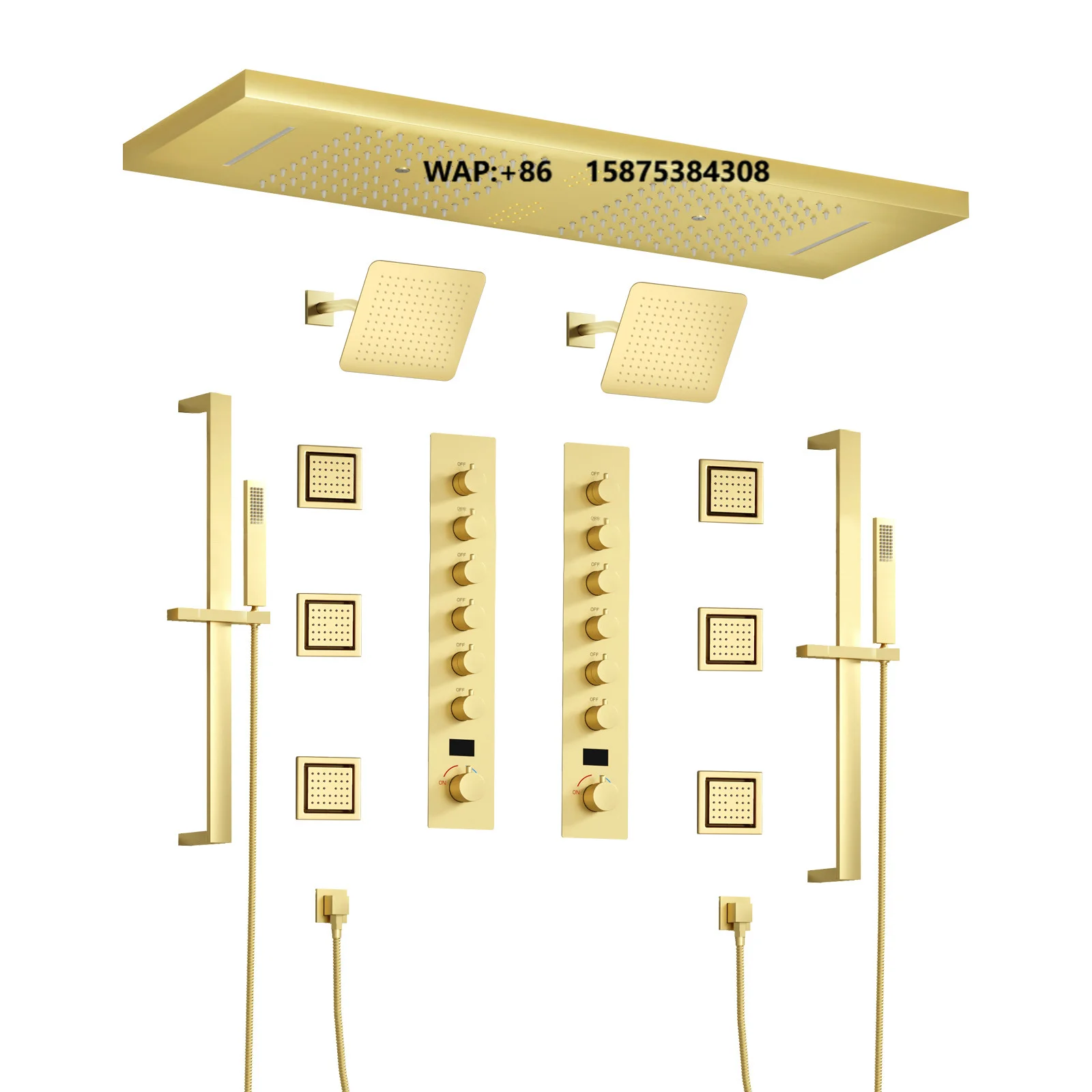 Weihao 2025 Model Uncoated Brass Sunshade Light Enhanced Pressure Shower Concealed Faucet Set Bluetooth Music Shower System