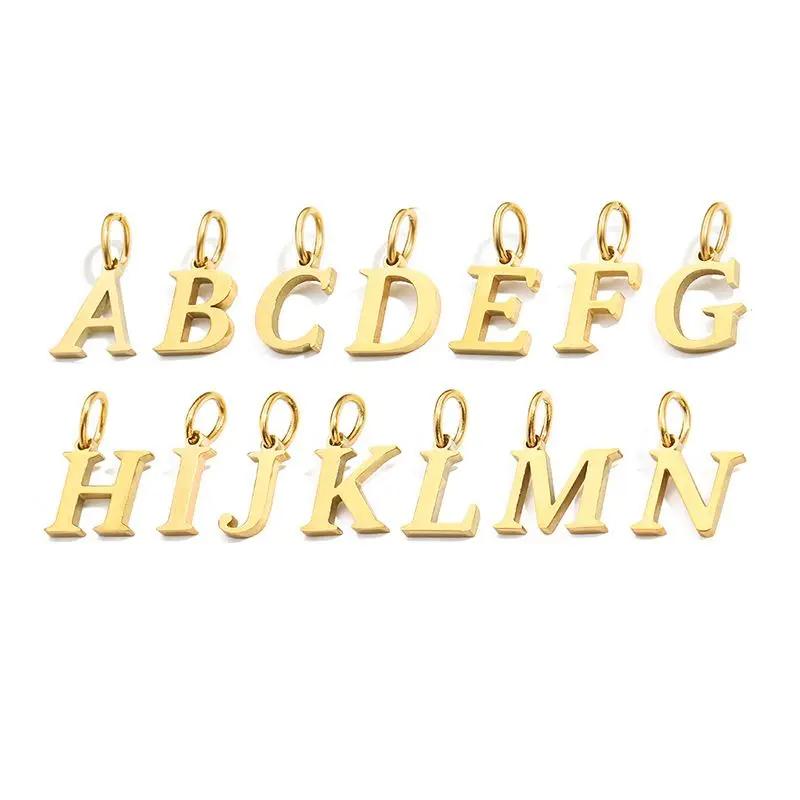 Minimalist Stainless Steel 14K Gold PVD Plated 10mm DIY Necklace Alphabet Letter Charm Pendant Personalized Jewelry Accessory