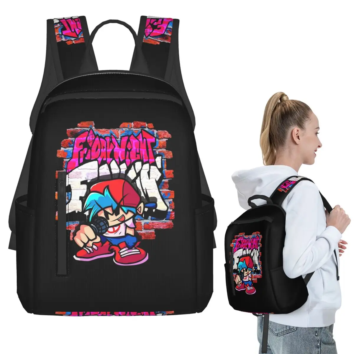 BoyFriend FNF. Brick Wall Backpack Student BookBag Boys Girls School Bag Laptop Shoulder Bags Men Women