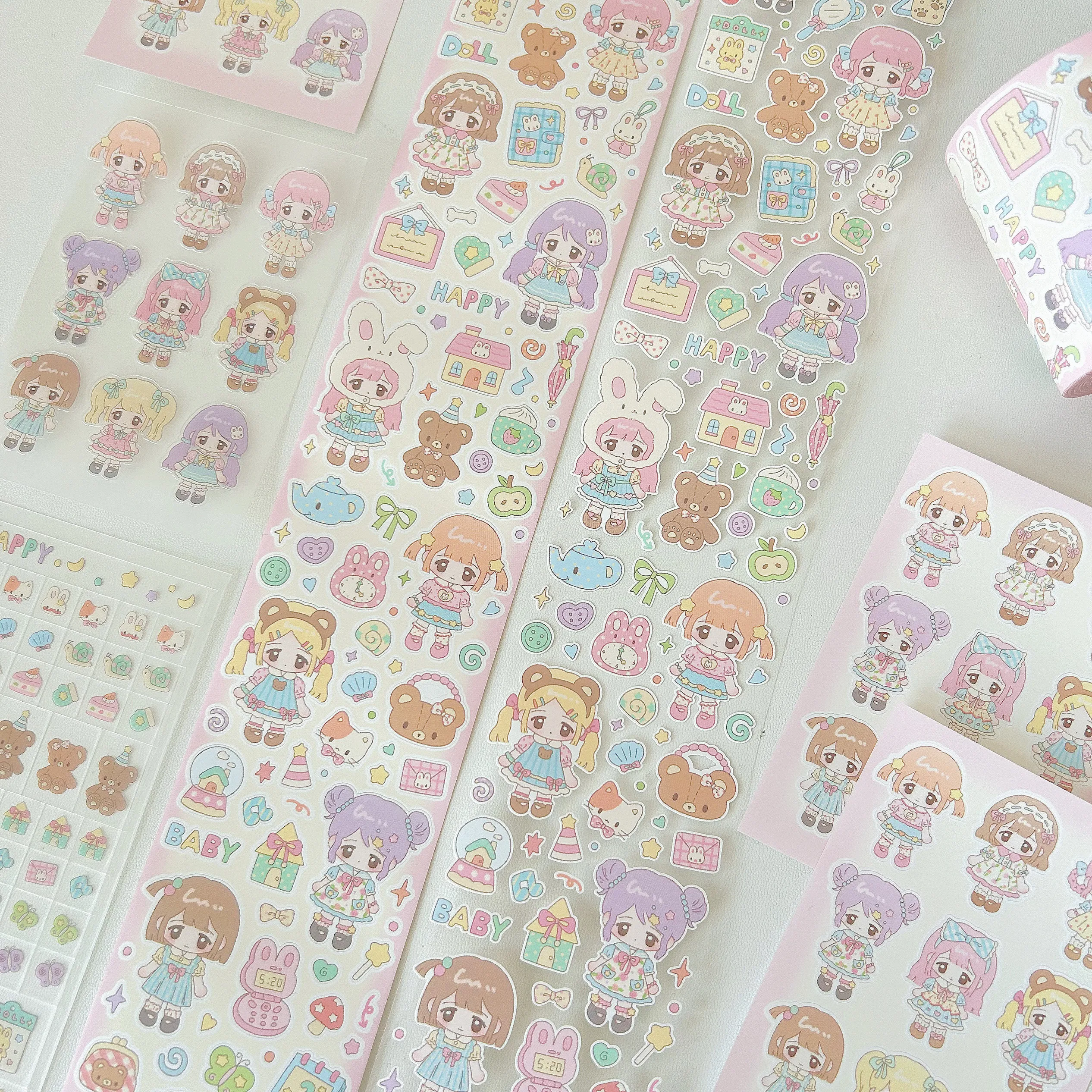 

Three Hearts Die Cut Sticker Roll Waterproof DIY Girl Doll Sticker