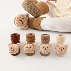 Chaussettes épaisses coordonnantes en coton doux pour bébés garçons et filles, chaussettes chaudes pour enfants, dessin animé mignon, ours, nouveau-né, tout-petit, automne, hiver