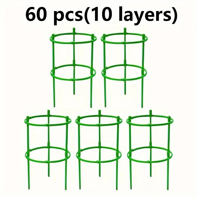 60pcs Stackable Plastic Plant Support Rings - 10-Tier Garden Stakes for Climbing Flowers, Vines, Vegetables | Durable Green 2