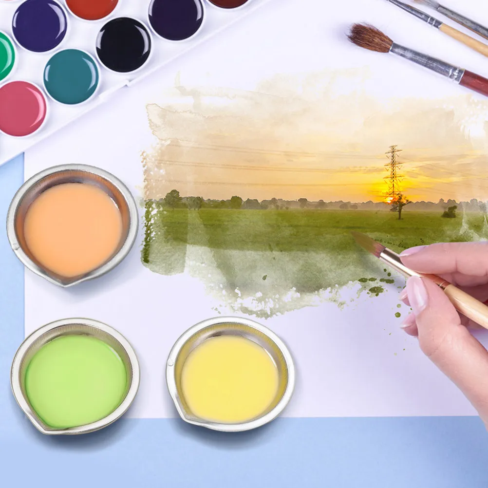 

10Pcs Paint Mixing Tray Set Stainless Steel Round Palette Mini Paint Pallets Oil Watercolor Craft Art Supplies