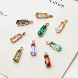 1pcs Diy Accessories Copper Edge Rare Earth Glass Gold-plate Long Water Drop Small Pendant Earrings Necklace Material Charms