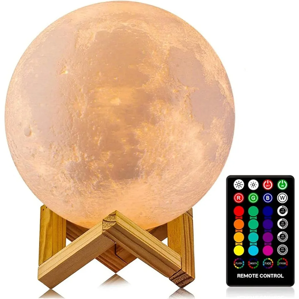 

LOGROTATE Moon Lamp, 16 Colors LED Night Light for Kids 3D Printing Moon Light with Stand& Remote/Touch Control & Timing, Moon L