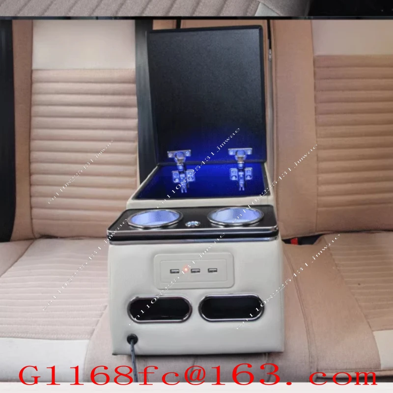 General Motors Rear Armrest Box Second Row Middle Storage Box (Microfiber Leather+USB+LED Light)