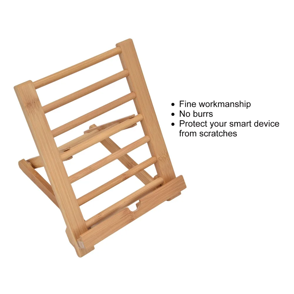 Natural Bamboo Tablet Stand Folding Design Universal Fit Tablet Holder Adjustable Height Multi Angle Book Stand For Cooking