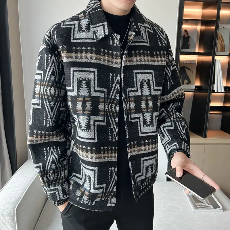 Spring Autumn Korean Trendy Handsome Fashion Jacket Men Casual Youth Male Coat Striped Turn-down Collar Loose Streetwear Clothes