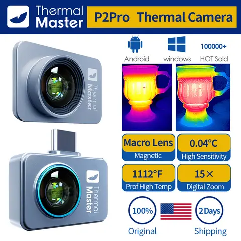 P2Pro 열 화상 카메라 자기 매크로 렌즈 15X 줌 적외선 열 화상 카메라 전화 PCB HVAC 검사 및 수리 가제트