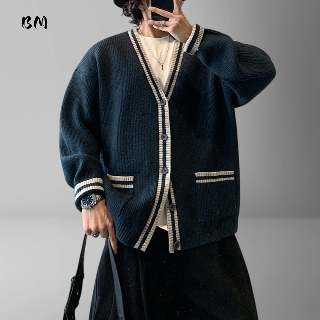 سترة كورية عتيقة للجنسين ملابس الشارع الشهير تحجب الألوان جودة عالية مريحة تناسب معطف غير رسمي تريكو عصري للرجال والنساء