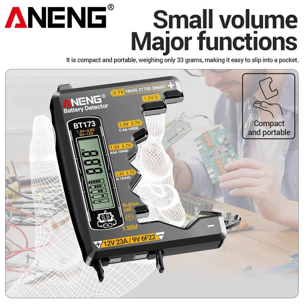 Battery Voltage Testers ANENG BT173 Lithium Ion Batteries Bar/Value Dual Display Detector 18650 21700 12V 23A Electronics Tools