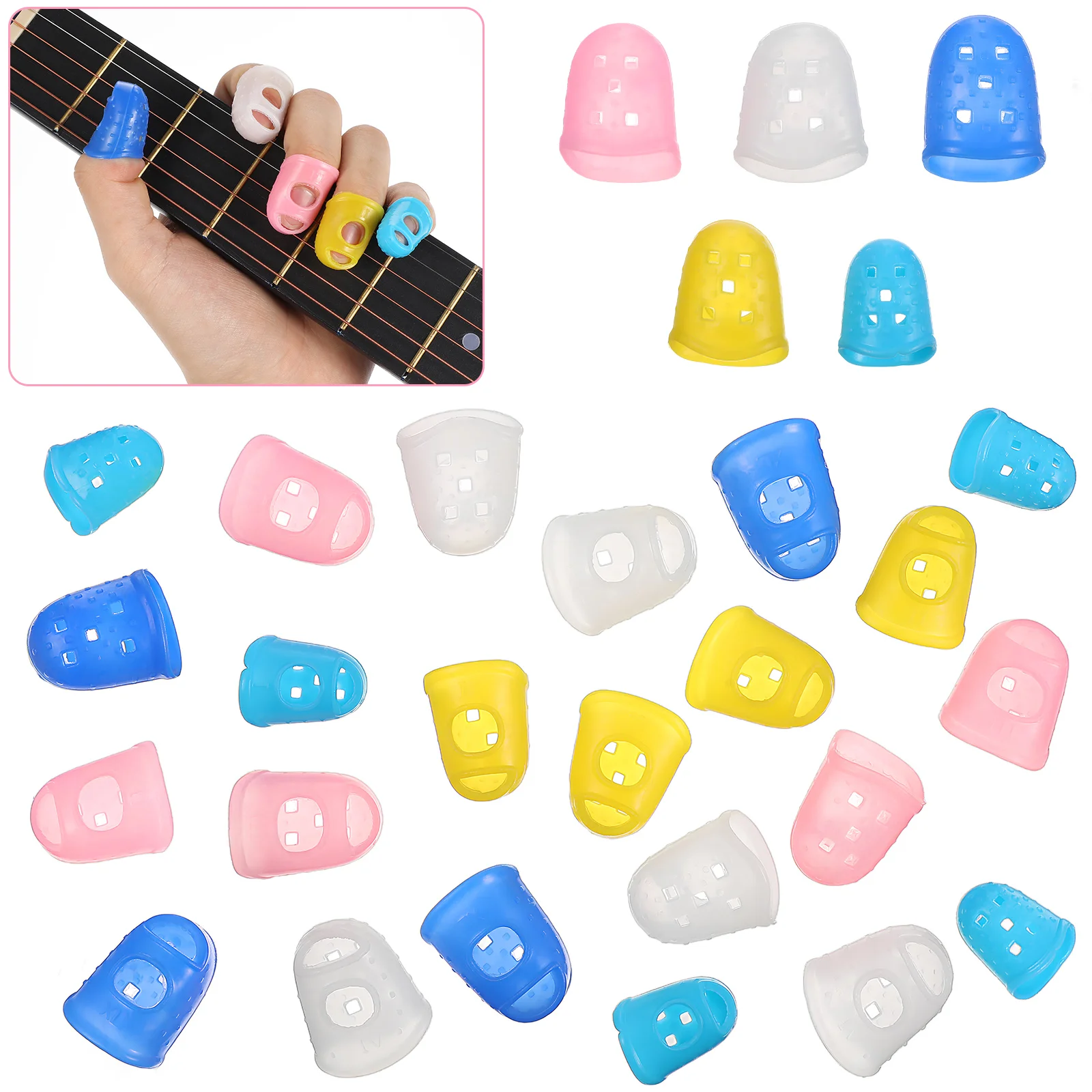 25 Pcs Guitar Finger Cots Fingertip Protectors Sleeves Cover Silicone Protection Bass