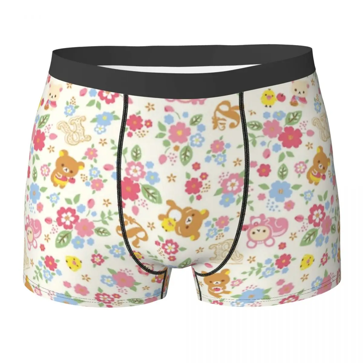 Boxer Underpants Shorts Cute Rilakkuma Flower Pattern Panties Male Soft Underwear for Homme Man Boyfriend Gift