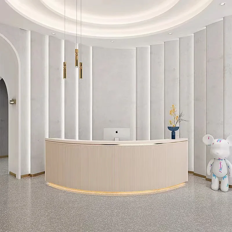 Contemporary White Curved Beauty Salon Reception Desk Furniture Customized Modern Front Office Table Hospital Reception Desk