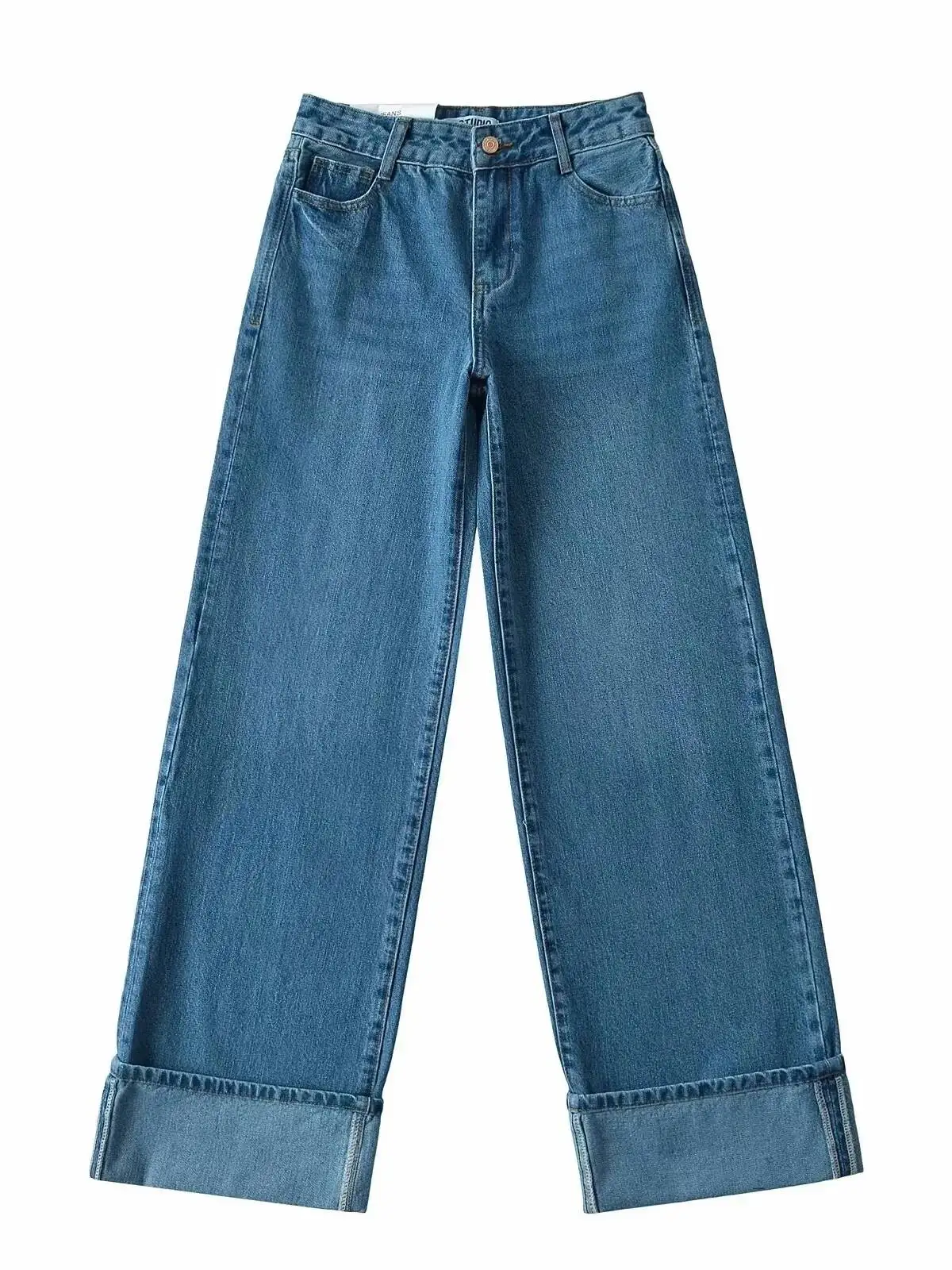 

Осенние женские джинсы 2024 года с высокой талией, свободного кроя, однотонные, в стиле Spicy Girl, повседневные, универсальные, прямые, широкие брюки-трубы R4C3