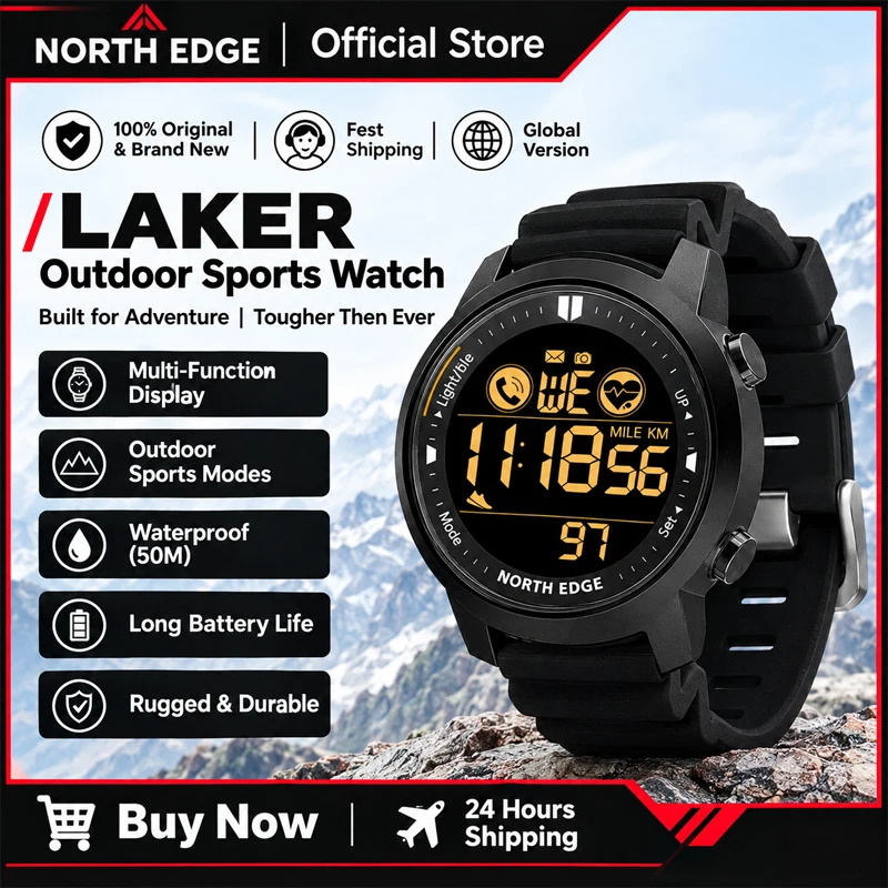 NORTH EDGE Smart Watch Men Heart Rate Monitor Waterproof 50M Swimming Running Sports Pedometer Stopwatch Smartwatch Android IOS