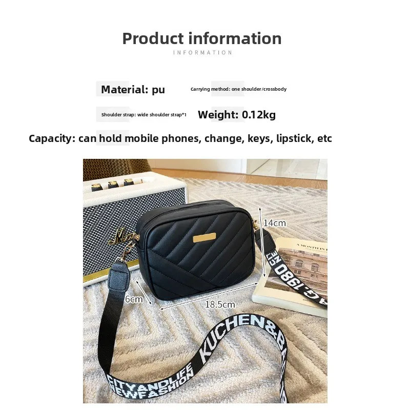 Hochwertige Damen-Kameratasche aus PU-Leder mit Rollstreifen, Umhängetasche, Handytasche, lässige Umhängetasche, Schultertasche – Detail 5