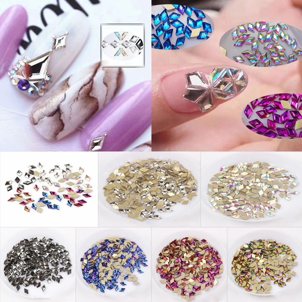 3x5mm 100 pezzi ciondoli per unghie a forma di rombo strass Multi-colori unghie Non hotfixate pietre di cristallo per accessori per unghie fai da te