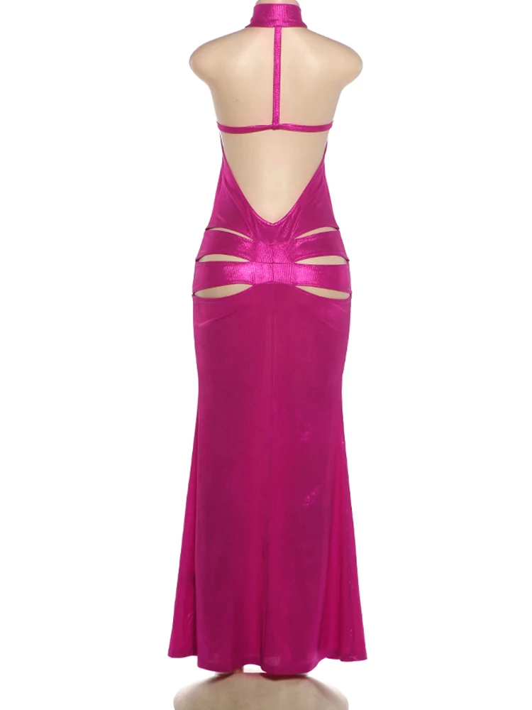 Weird Puss Fashion Leuchtendes Seidenkleid für Damen, sexy Rollkragen, geraffter Rücken, rückenfrei, ärmellos, Abendparty, elegant, figurbetont – Detail 5