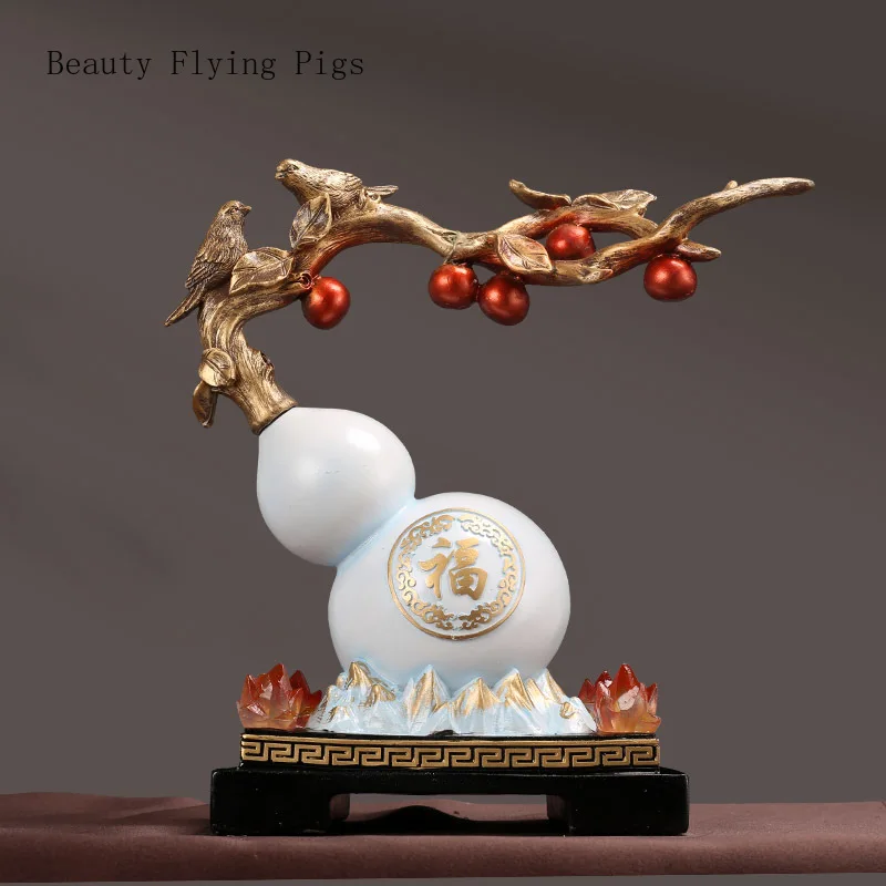 1 Pc Resin New Chinese Style Gourd Ornaments Foyer Decorations TV Cabinet Ornaments Feng Shui Ensuring Safety Resin Crafts