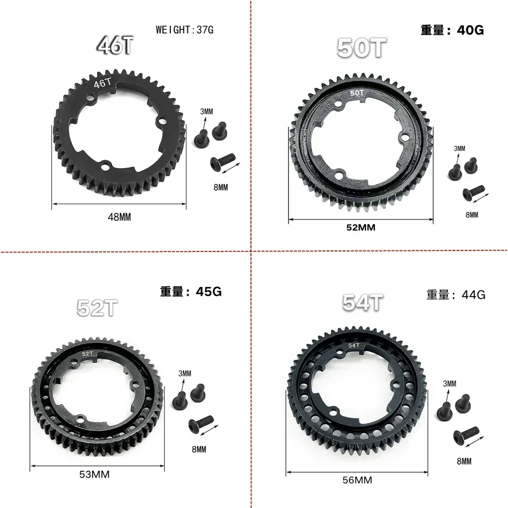 KKRC Steel 46T 50T 52T 54T Spur Gear 1.0M 6447 6449 for Traxxas 1/5 X-Maxx 1/7 XO-1 1/10 E-Revo 2.0 VXL New MAXX RC Car Upgrade