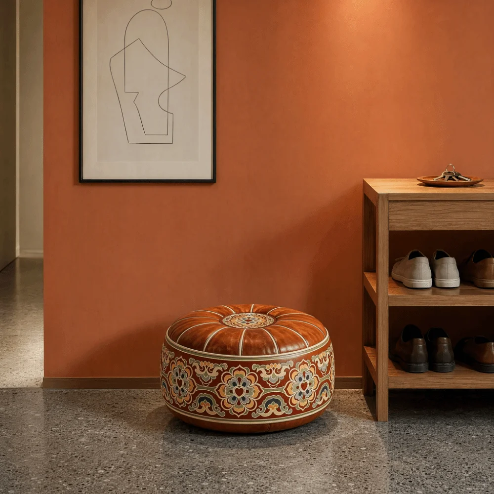 Storage Bag PU Leather Sofa Stool Cover Round Unfilled Footstool Cover Foldable Water Resistant Bean Bag Cushion Cover Bedroom