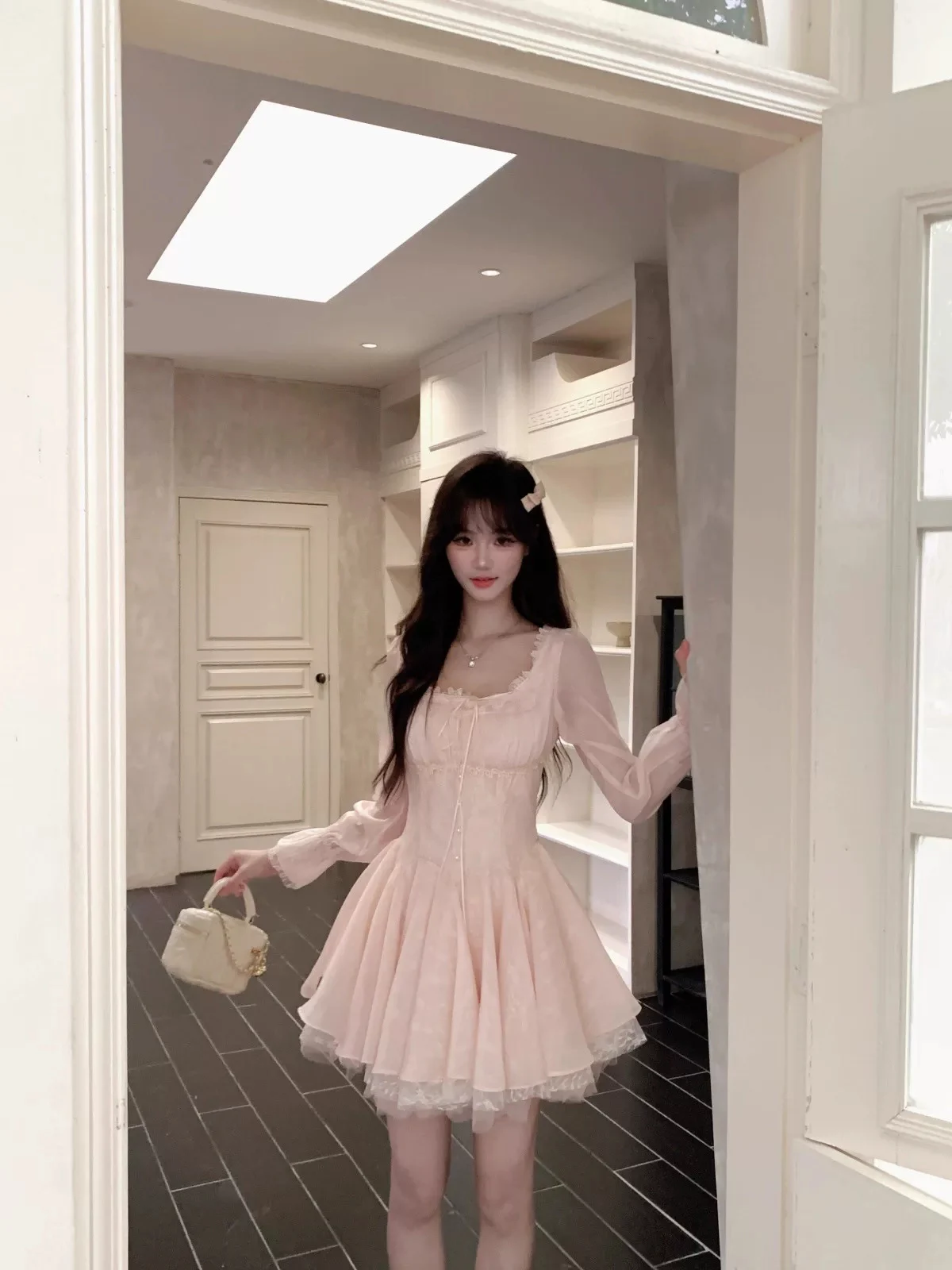 

XZY Sweet Princ Sle Lace Dr Женское платье больших размеров с квадратным вырезом, богатой отделкой, зимнее, с завышенной талией, расклешенная юбка
