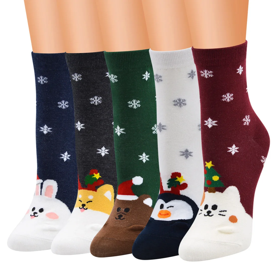 Neue Winter Jacquard Schnee elch Weihnachten mittellange Damen Socken für schweiß absorbierende und atmungsaktive Santa Claus Baumwoll socken