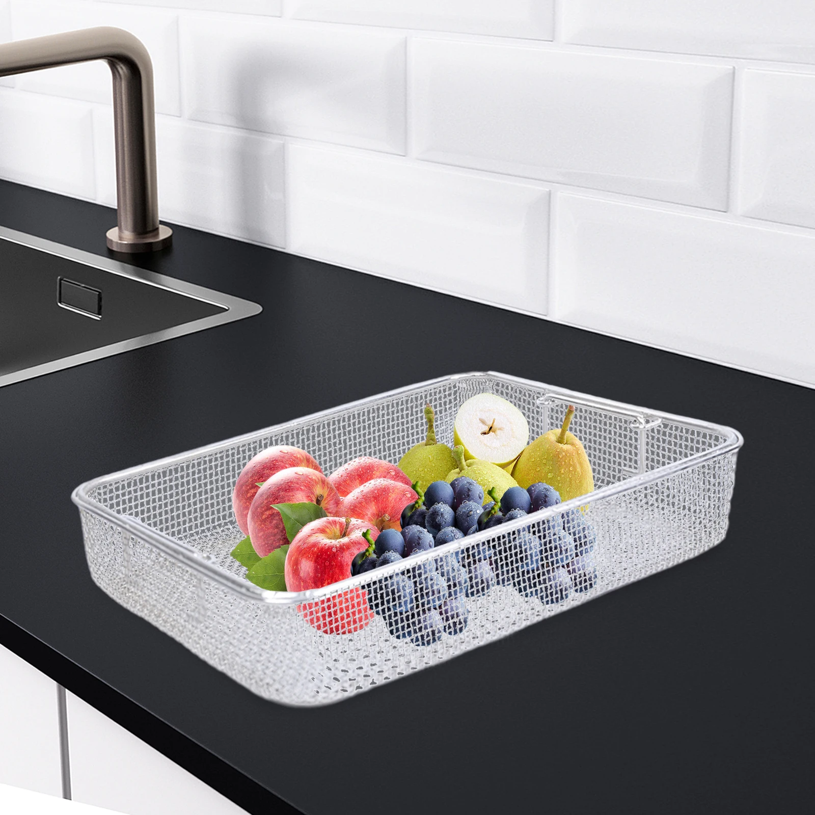 

15.7*11.8*2.8-Inch Stainless Steel Sterilization Basket Rectangular Ultrasonic Cleaning Box Instrument Storage Basket