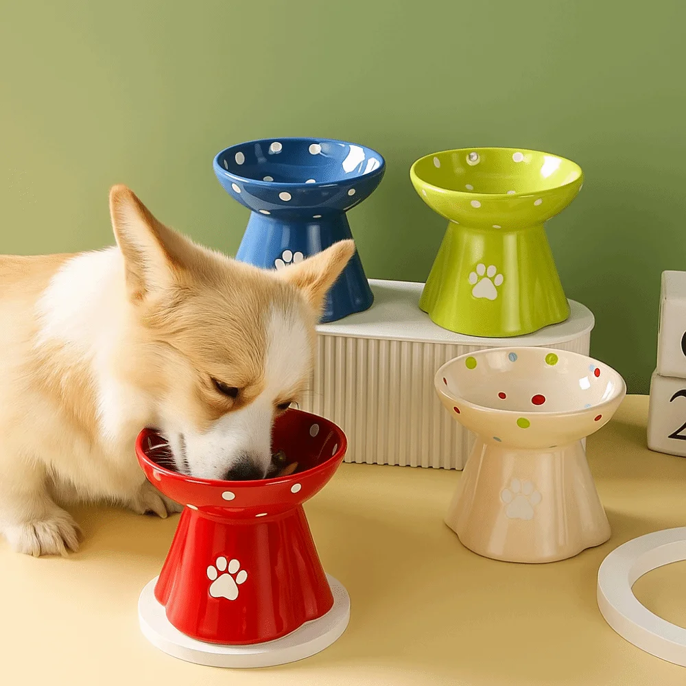 

Creative Ceramic Cat Bowl Cute Anti Tipping Dog Food Feeding Basin Large Capacity Non-slip Pet High Foot Bowl Neck Protection