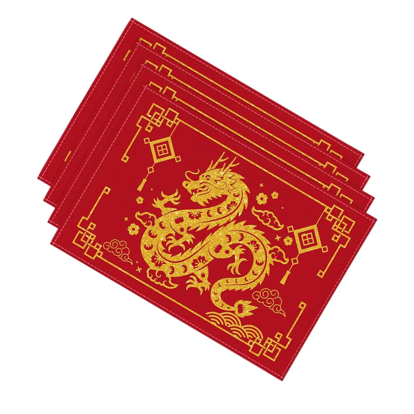 Chinese New Year Placemats 4Pcs Stain Resistant Antiskid Traditional Happy New Year Table Decoration for Seasonal Party Supplies