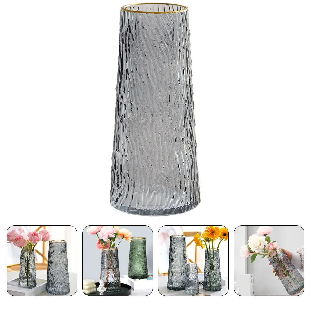 

Glass Flower Vase Grey Color Gold Rim Desktop Decoration Home Hydroponic Vase Simple Floral Arrangement Container