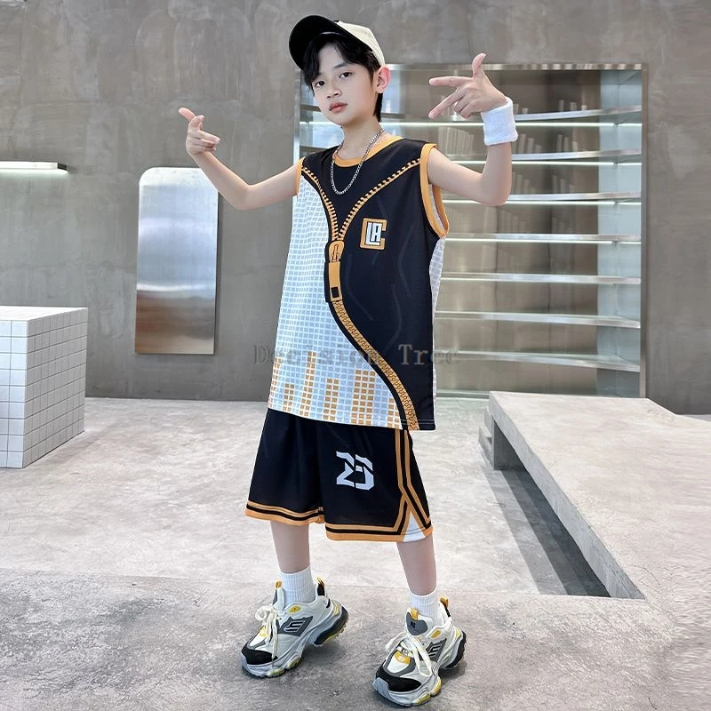 2024 chinese boys handsome cool sports clothing new thin loose quick drying basketball uniform fashionable breathable sports set