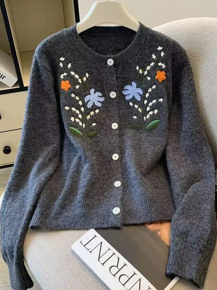 

Новинка 2025, круглый вязаный свитер Ne Long Sve, женский базовый свитер с вышивкой Thiened Jaet ort, антивозрастной топ