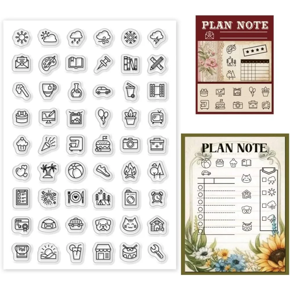 1 Blatt transparente Stempel mit täglichem Muster, transparente Gummistempel, wiederverwendbare transparente Silikon-Stempelsiegel für die Kartenherstellung