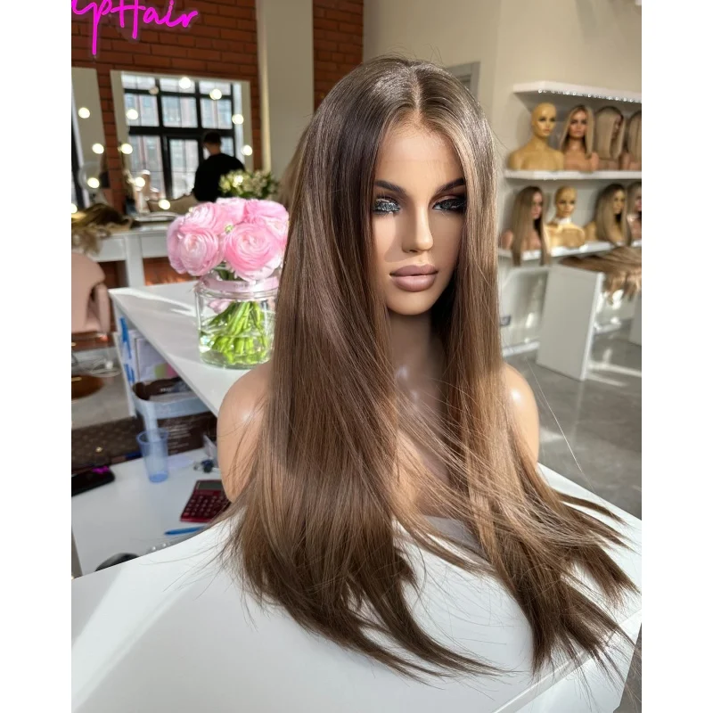 

Silky Straight Brown Women's Natural Wigs For Girl Daily Use Soft Hairline Synthetic Lace Front Wig High Quality