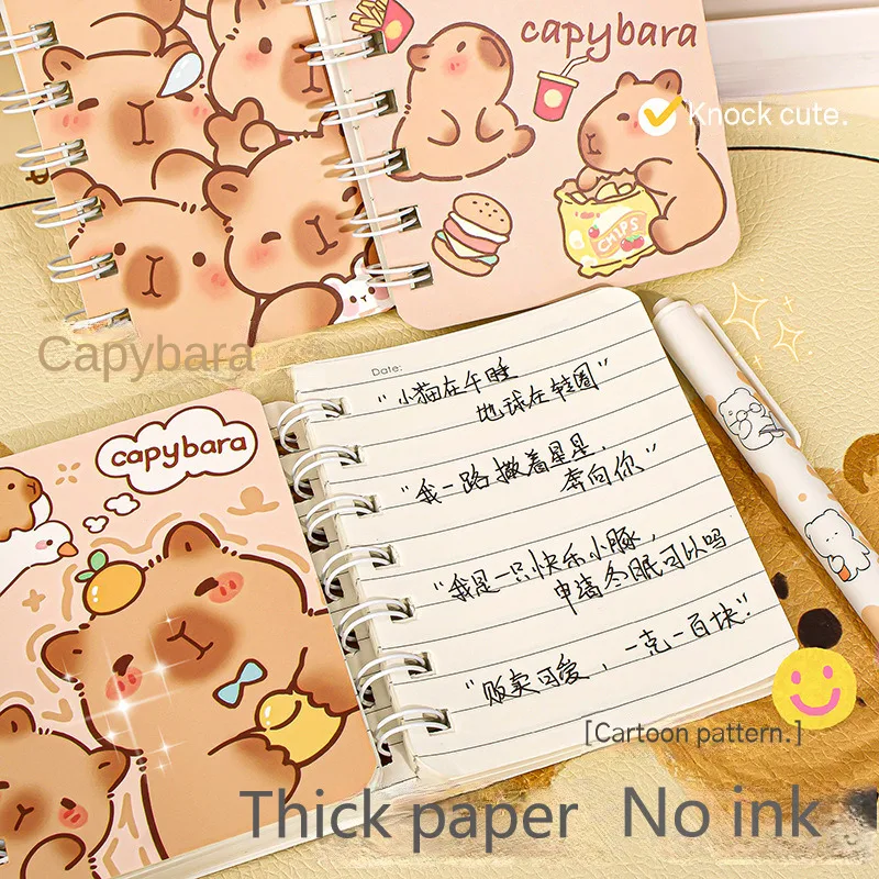 Cute Cartoon Capybara A7 Coil Notebook 80Page Horizontal Line Paper Mini Book Journal Planer School Office Kawaii Stationery