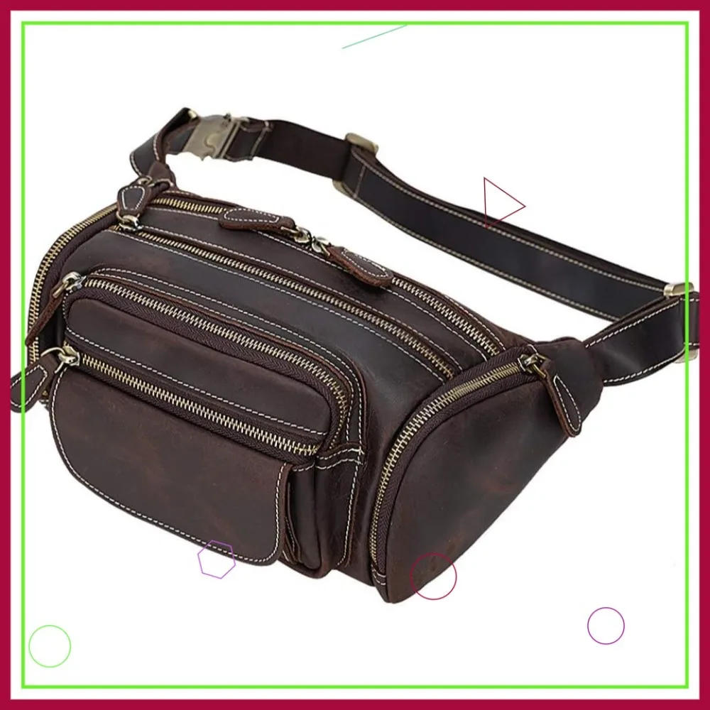

Large Multi-Pocket Crossbody Waist Bag for Travel Sports Hiking Cycling Running, Leather Fanny Pack for Men