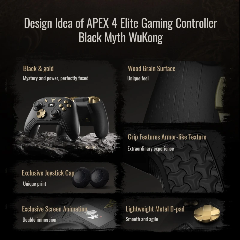 Flydigi APEX 4 Black Myth Wukong Gamepad 2000hz Wireless Force Feedback Alloy Rocker Game Controller For Switch PC Android Steam