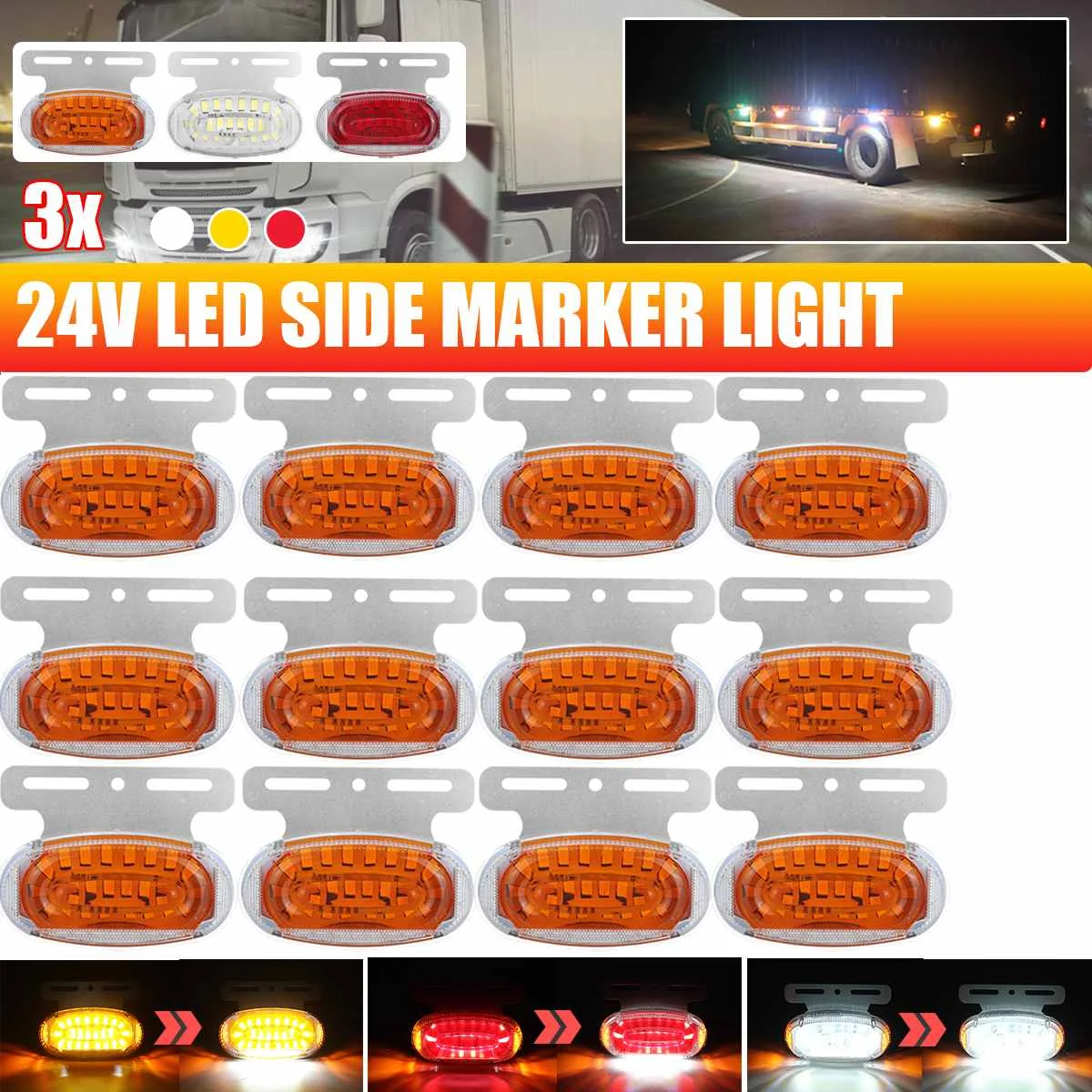 4/8/12x 44LED Truck Side Marker Clearance Light for SUV Trailer Lorry RV Bus Boat 24V Turn Signal Warning Lamp with Puddle Light