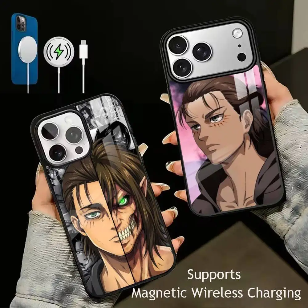 capa-para-iphone-18-17-16-15-14-13-12-11-plus-pro-com-tema-de-attack-on-titan-eren-yeager-permite-carregamento-sem-fio-magnetico