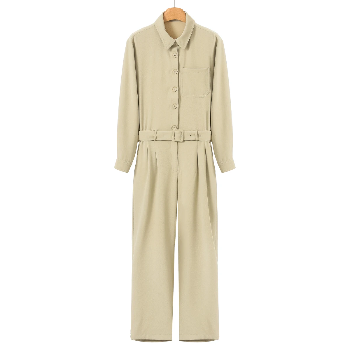 

Wuxi Lake Spring Collection Elastic Waist Shirt Collar Sisterly Presence Drapey One-Piece Suit High Waist Long Pants