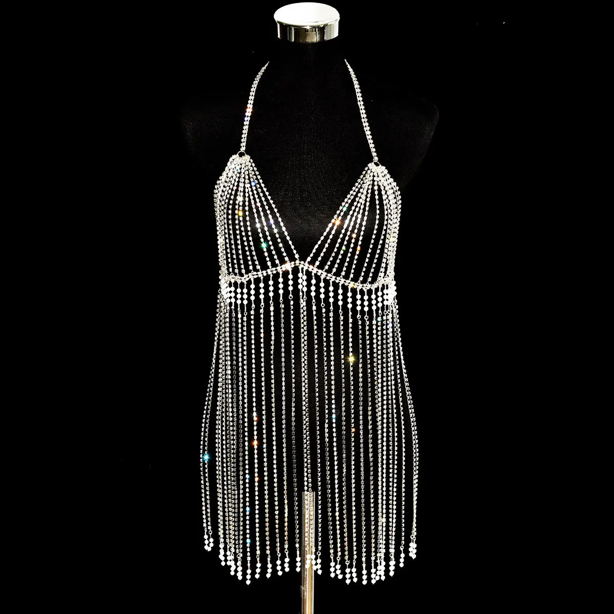 Luxury rhinestone imitation pearl mix and match body chain Fashion fringe bra chain Stage performance banquet dress chain