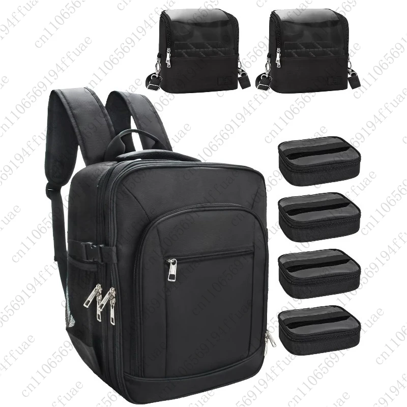 Double-Layer Makeup Backpack Extra Large 4-Pocket Cosmetic Bag with 2 Brush Pockets Travel Storage Organizer Artist Bag