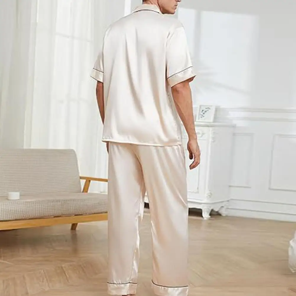 Breathable PAJAMA ชุดหรูหราผ้าไหมซาตินชุดนอนชุดสําหรับผู้ชายผู้หญิง Notch COLLAR ปุ่มลงด้านบนพร้อมกระเป๋าหน้าอกยืดหยุ่น