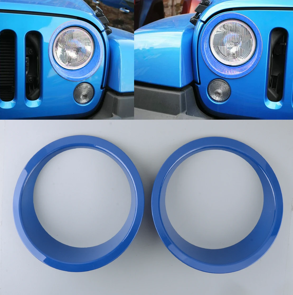 2Pcs Car Headlight Lamp Ring Trim Cover Cap Bezel Fit For Jeep Wrangler JK JKU 2007-2011 2012 2013 2014 2015 2016 2017 2018 Blue